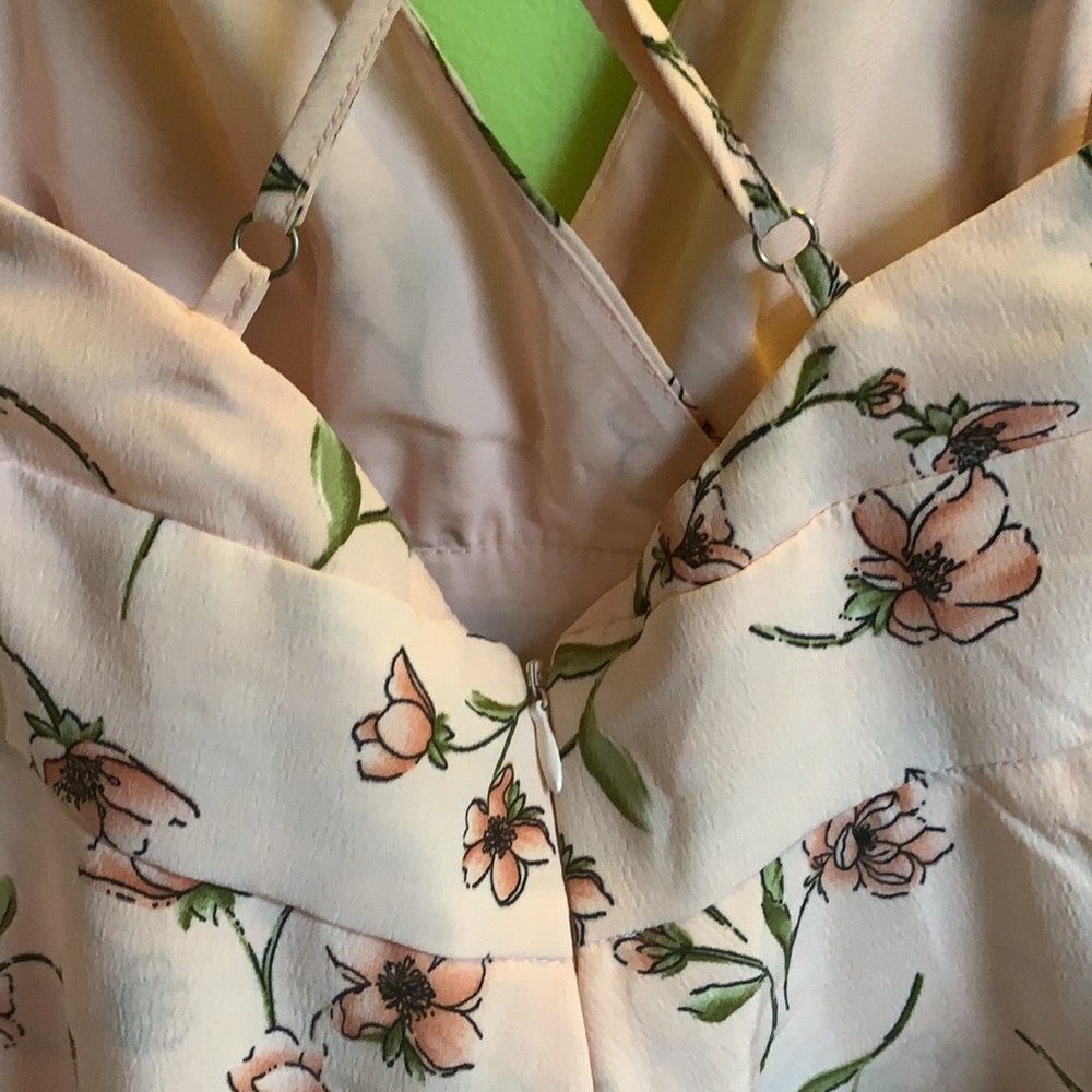 Floral Print Layered-Hem Romper in Blush with pink/green flowers - Picture 8 of 9